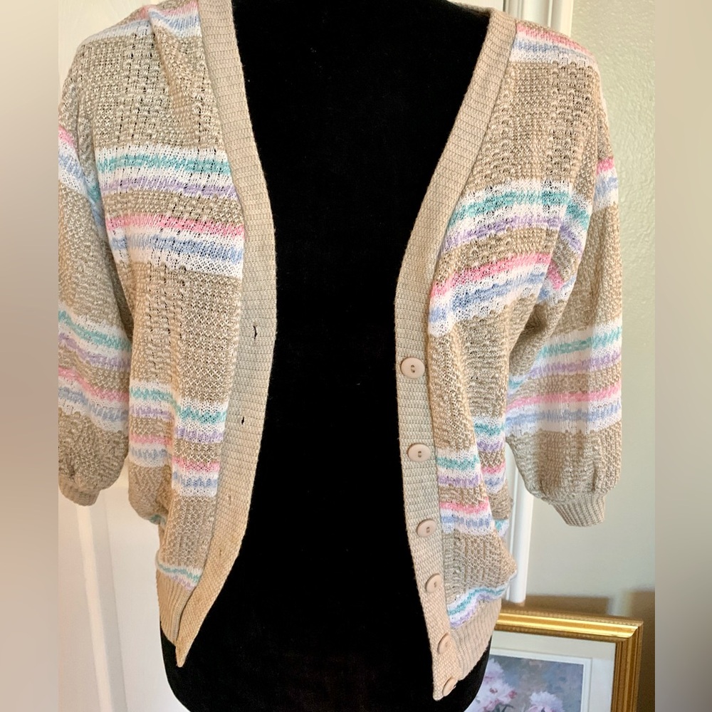 Vintage striped pastel and beige cardigan